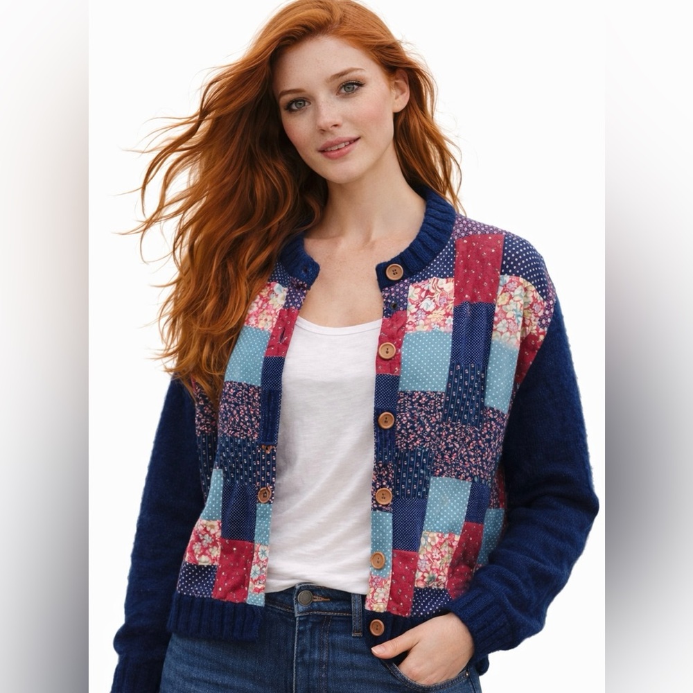 Vintage Handmade Patchwork Quilted Cardigan Cottagecore Boho Grandmacore‎